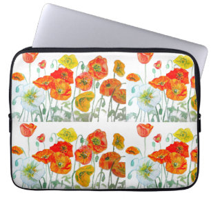 Rode oranje gele klaproos bloem waterverf klaproze laptop sleeve