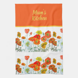 Rode oranje gele klaprozen bloemen theedoek