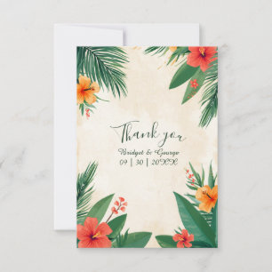Rode Oranje Hawaii Hibiscus Tropische Bruiloft Bedankkaart