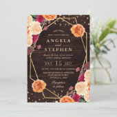 Rode & Oranje Herfst Bloemen Lijst bruiloft Kaart (Staand voorkant)