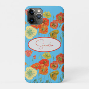 Rode oranje klaproos klaprozen bloemig Blauw Meisj iPhone 11 Pro Hoesje