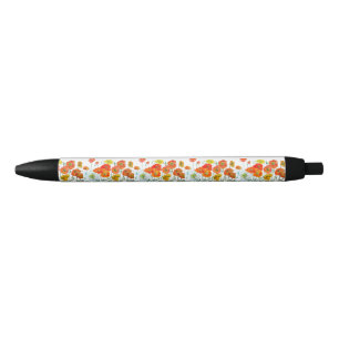 Rode oranje klaproos waterverf bloem lint zwarte inkt pen
