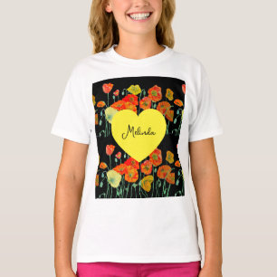 Rode oranje klaproos waterverf meisjesnaam t-shirt