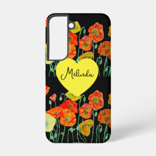 Rode oranje klaproos waterverf vrouw naam samsung galaxy hoesje
