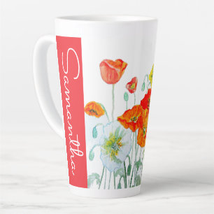 Rode oranje klaproos waterverf vrouwelijke naam latte mok