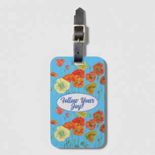 Rode Oranje papaver blauw Bagagelabel