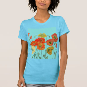 Rode Oranje papaverbloem Waterverf Aqua Art Flower T-shirt