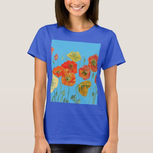Rode Oranje papaverbloem-Waterverf T-shirt (Voorkant)