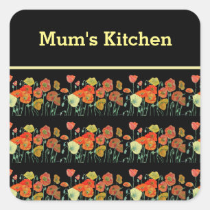 Rode Oranje papaverbloemen poppies Floral Art Vierkante Sticker
