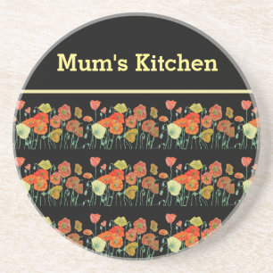 Rode Oranje papaverbloemen poppies Floral Art Zandsteen Onderzetter