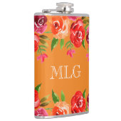 Rode Oranje roze bloemen Heupfles (Rechts)