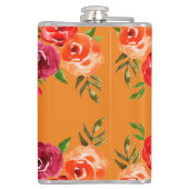 Rode Oranje roze bloemen Heupfles (Achterkant)