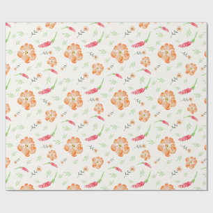 Rode & Oranje Wilde Bloem Waterverf Inpakpapier