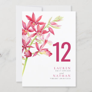 Rode orchidebloemenkaart voor bruiloft