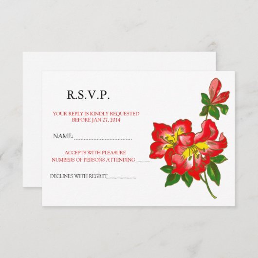 Rode Orchidee Huwelijksbloem RSVP Aankondiging 2 (Voorkant / Achterkant)