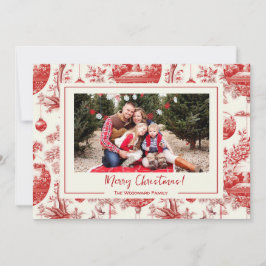 Rode Ornament Toile Kerst Vakantie Fotokaart Feestdagenkaart