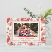 Rode Ornament Toile Kerst Vakantie Fotokaart Feestdagenkaart (Staand voorkant)