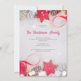 Rode Ornament Uitnodiging, Kerstgroeten Kaart