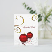 Rode ornament winterbruiloft save the date aankondigingskaart (Staand voorkant)