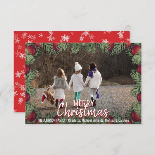 Rode Ornamenten Kerstvakantie Familie | FOTO Kaart (Voorkant / Achterkant)