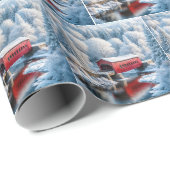 Rode overdekte kerstbrug in het winterbos cadeaupapier (Rol Hoek)