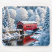 Rode overdekte kerstbrug in het winterbos muismat (Voorkant)