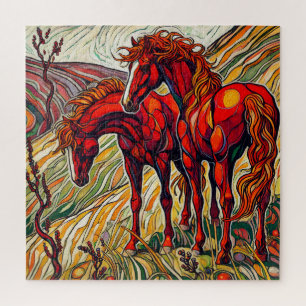 Rode paarden op de berg 600 stuk puzzel
