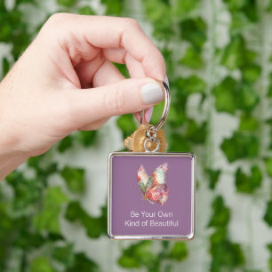 Rode Paarse Bloem Tuin Vlinder Sleutelhanger