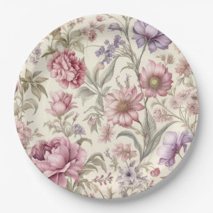 Rode Paarse Bloemen Papieren Bord Vintage