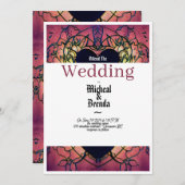 Rode, paarse bruiloft uitnodiging (Voorkant / Achterkant)