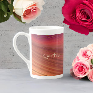 Rode Paarse en gouden monogram Marble Earth Strata Porselein Kop