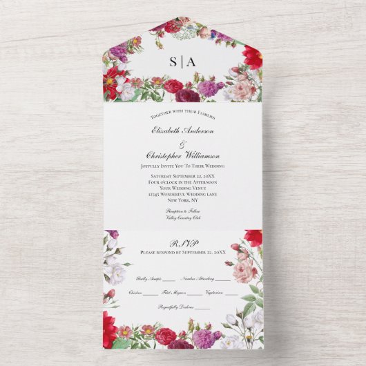 Rode Paarse Floral in één uitnodiging (Binnen)