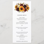 Rode Paarse Herfst Rozen Zonnebloem Rustige bruilo Menu (Voorkant)