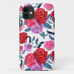 Rode Paarse Waterverf Floral iPhone 11 Hoesje