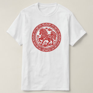 Rode Paarsnij Kunst Paard Traditioneel T-shirt