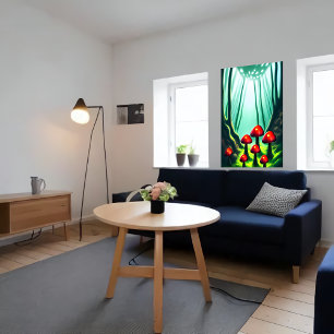 Rode paddenstoel in het bos   AI Art Poster