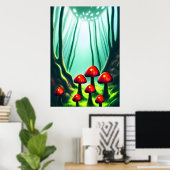 Rode paddenstoel in het bos | AI Art Poster (Thuiskantoor)