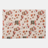 Rode Paddenstoelen Patroon Monogram Initiaal Theedoek (Horizontaal)