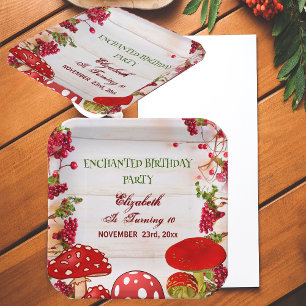 Rode Paddestoel Berry Garden Paddestoel Verjaardag Papieren Bordje