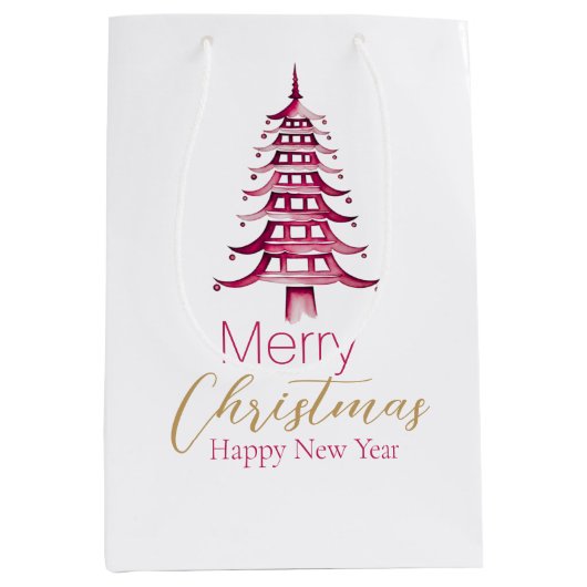 Rode Pagoda Kerstboom Gift Bag Medium Cadeauzakje (Voorkant)