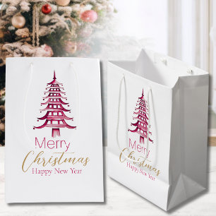 Rode Pagoda Kerstboom Gift Bag Medium Cadeauzakje