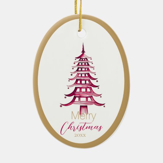 Rode Pagode Kerstboom Ornament (Achterkant)