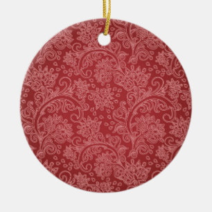 Rode Paisley Damast Ontwerper Bloem Klassieker Keramisch Ornament