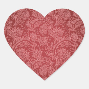 Rode Paisley Damast Ontwerper Bloemig Klassiek Vin Hart Sticker