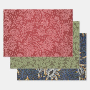 Rode Paisley Damast Ontwerper Bloemig Klassiek Vin Inpakpapier Vel