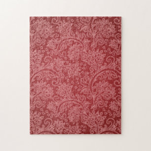 Rode Paisley Damast Ontwerper Bloemige Klassieker Legpuzzel