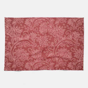 Rode Paisley Damast Ontwerper Bloemige Klassieker Theedoek