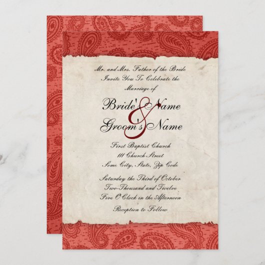 Rode Paisley Wedding Uitnodiging (Voorkant / Achterkant)