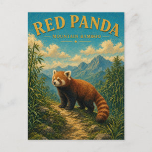 Rode Panda Berg Bamboe Aquarel GeoSaga Briefkaart