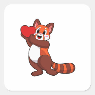 Rode panda bij Love with Heart.PNG Vierkante Sticker